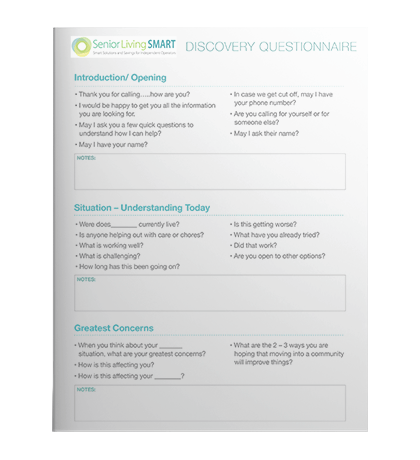 Senior Living Inquiry Form Discovery Questionnaire Template