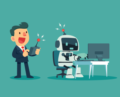 Robot helping sales person write emails and complete tasks