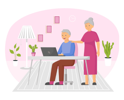 marketing senior living communities couple on computer