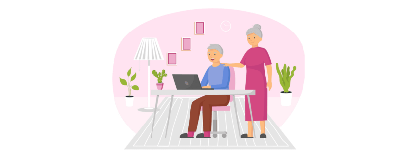 marketing senior living communities couple on computer